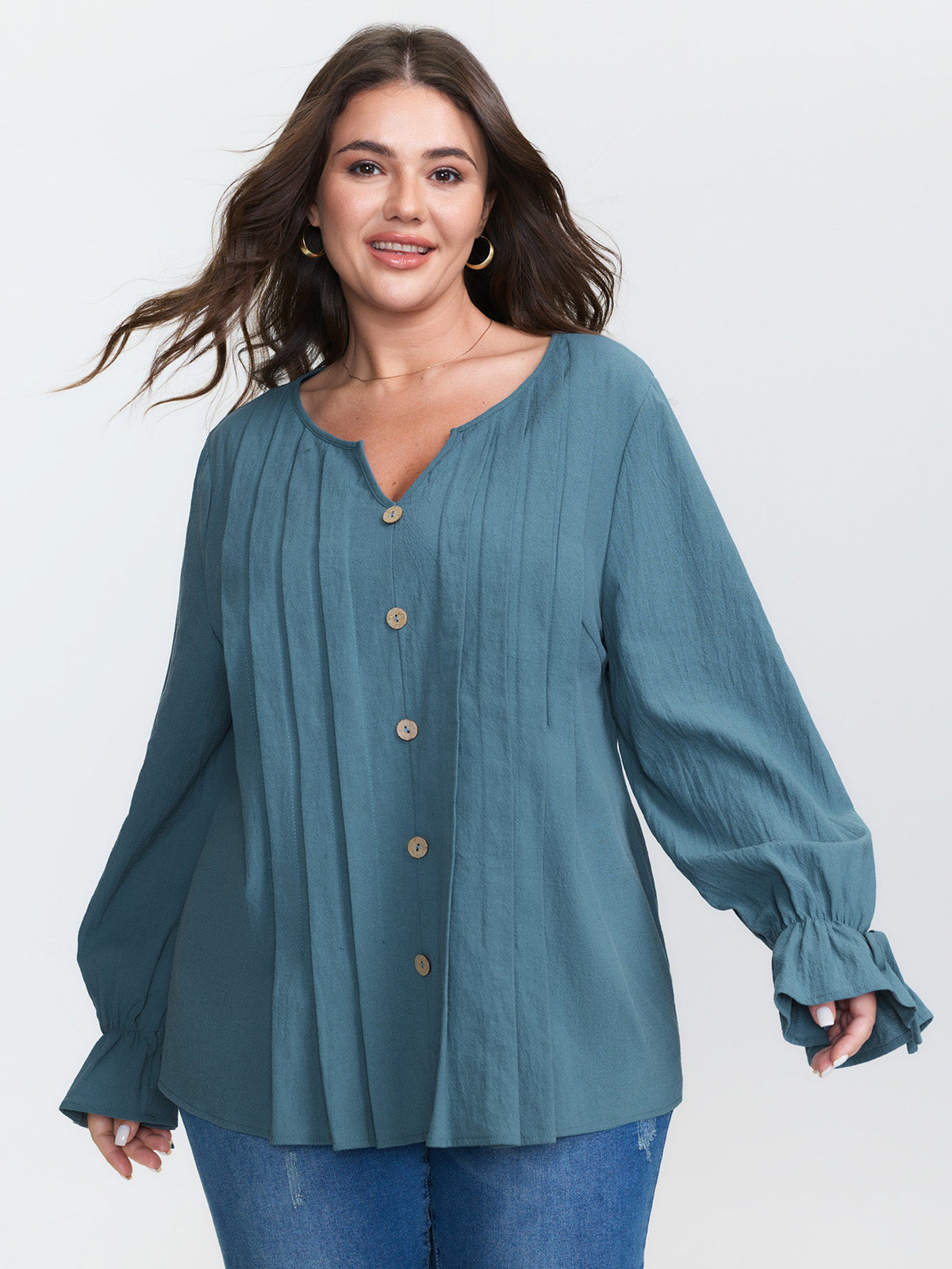 Pure Cotton Toothpick Pleat Tie Blouse