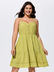 Cotton Sweetheart Neckline Tiered Sleeveless Mini Dress