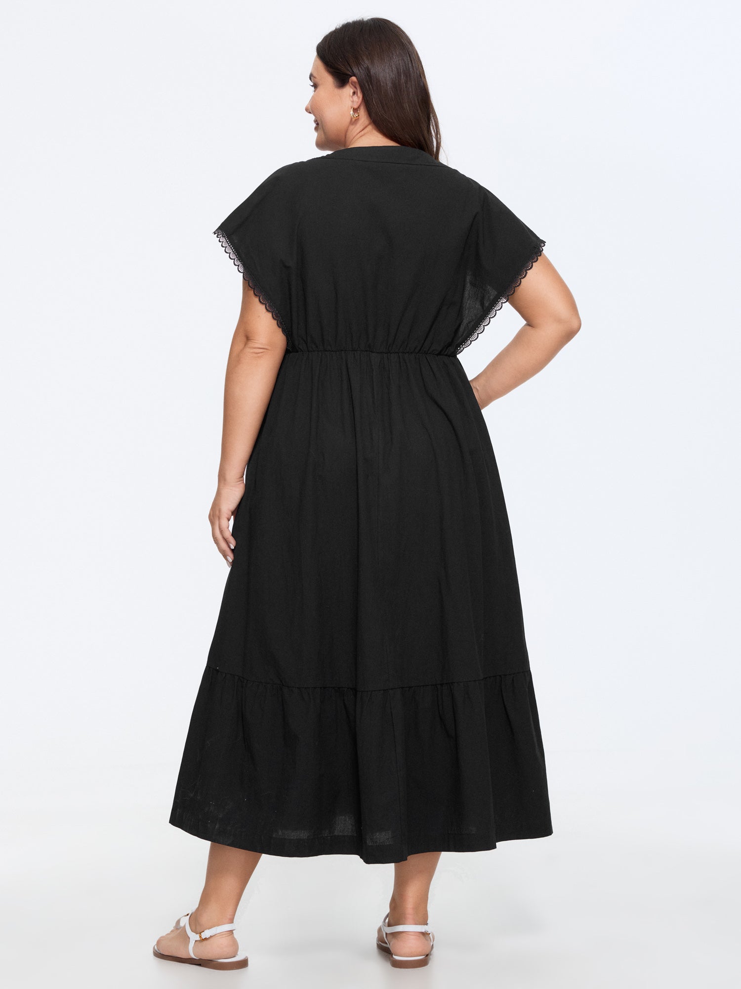 Cotton Button-Front Split Hem Midi Dress