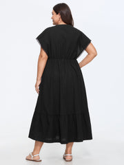 Cotton Button-Front Split Hem Midi Dress