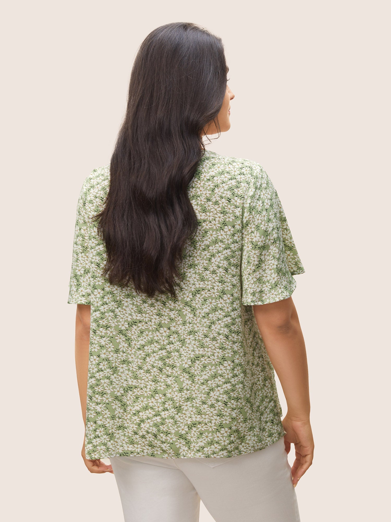 Ditsy Floral Ruffle Sleeve Gathered Ties Blouse
