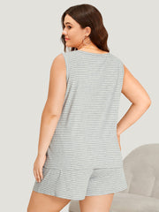 Striped Print Button Detail Pajama Top