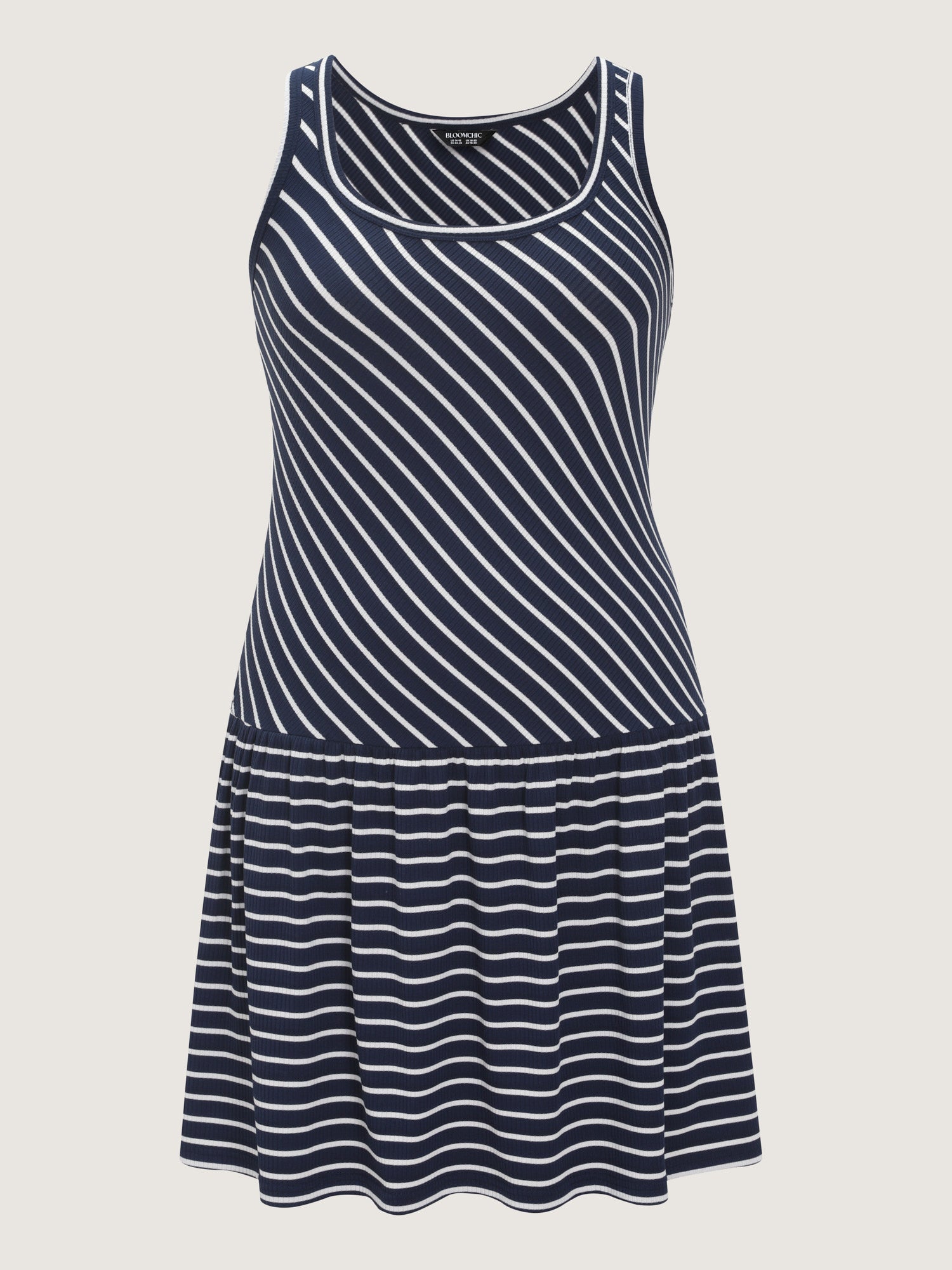 Striped Print Square Neck Rib Mini Dress