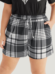 Plaid Print Elastic Waist Pocket Pajama Bottoms