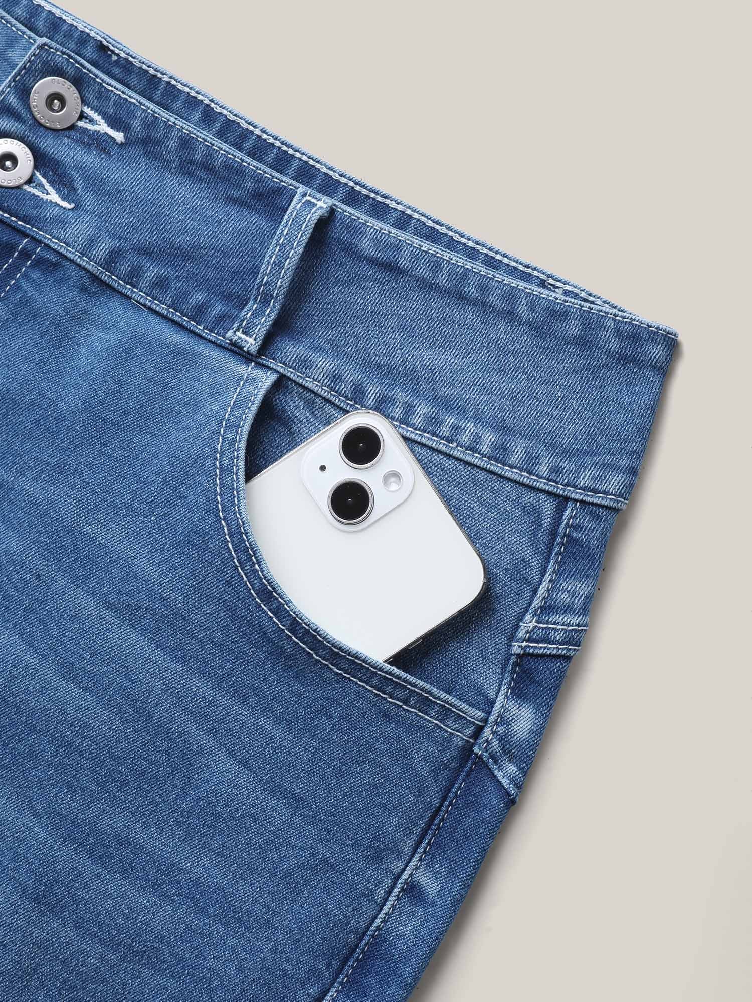 High-Rise Folded Hem Skinny-Fit Denim Shorts