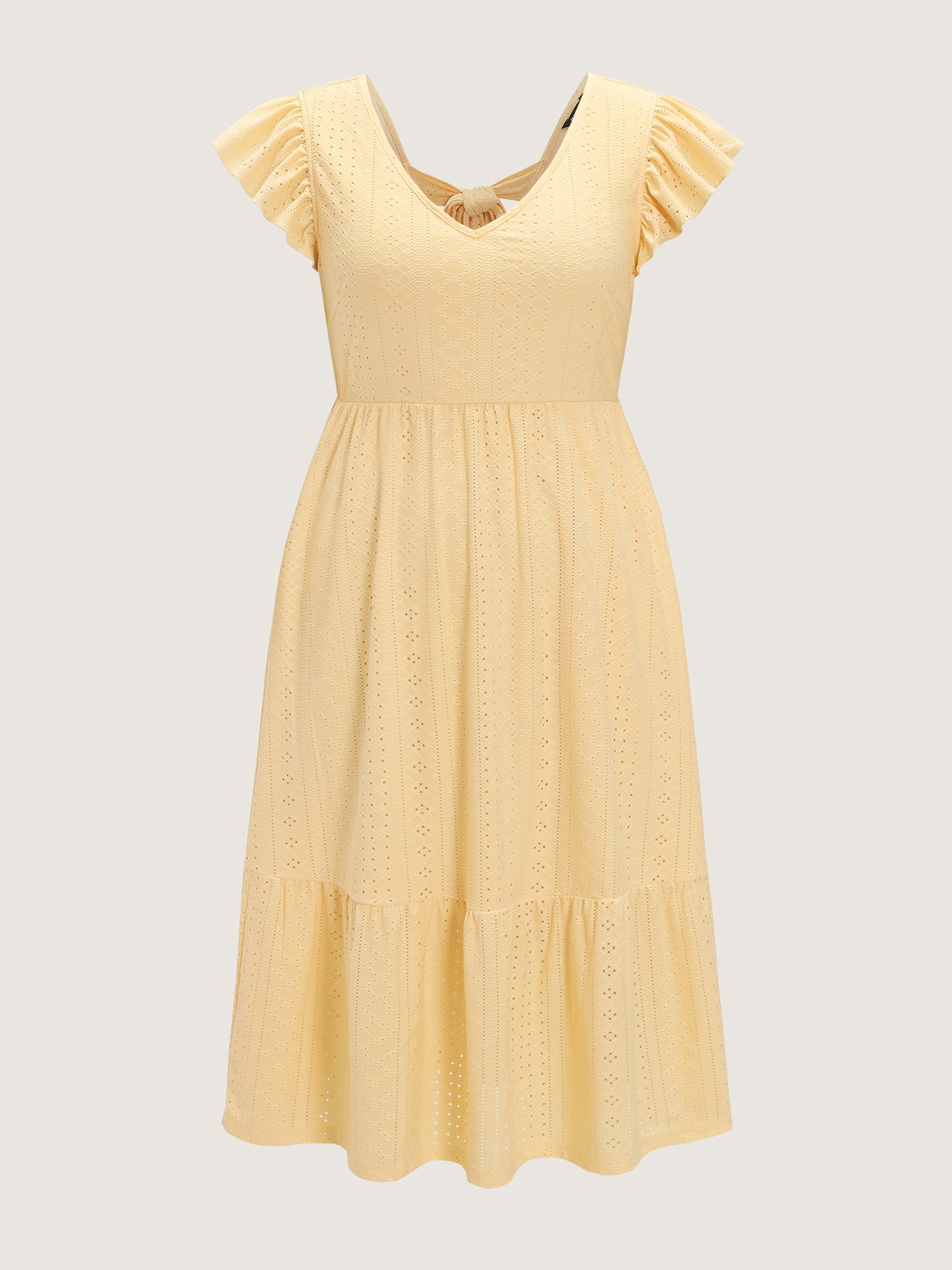 Textured Bow-Back Detail Flowy Midi Dress