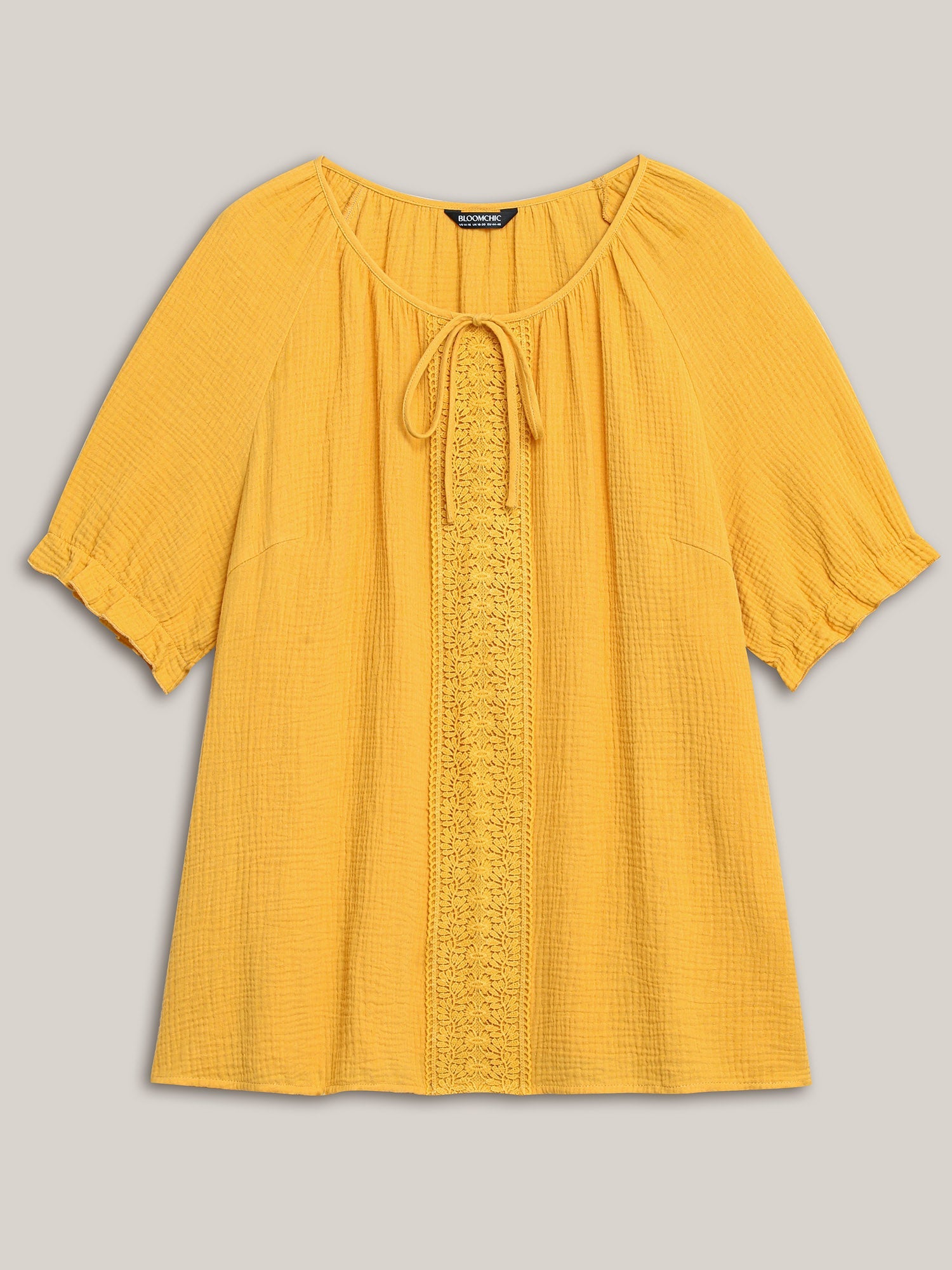 Pure Cotton Lace Placket Tied Blouse