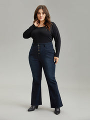 Flare Leg Button Fly Seam Detail Moderately Stretchy Jeans