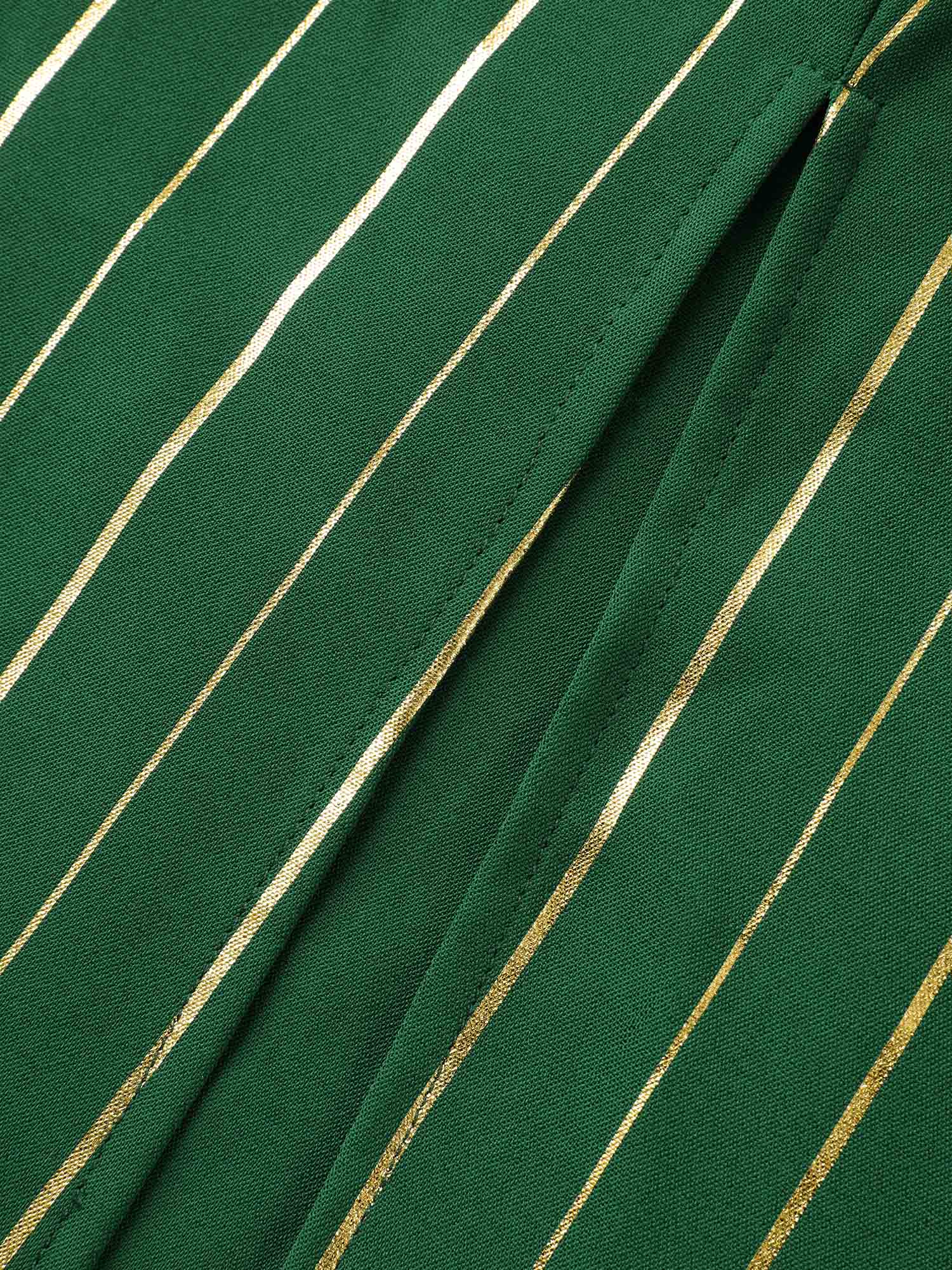 Gold Shimmery Stripes Pockets Midi Dress