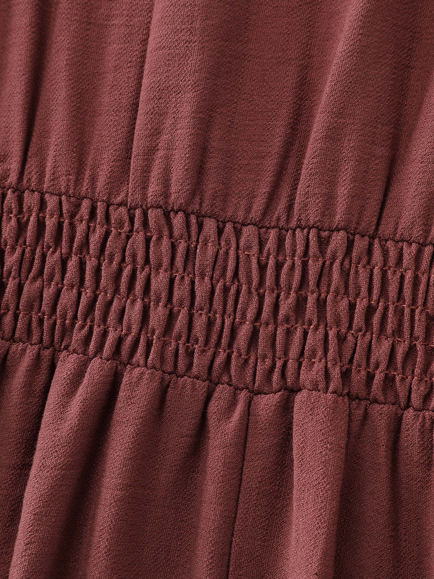 Triangular Waist Button Detail Shirred Maxi Dress