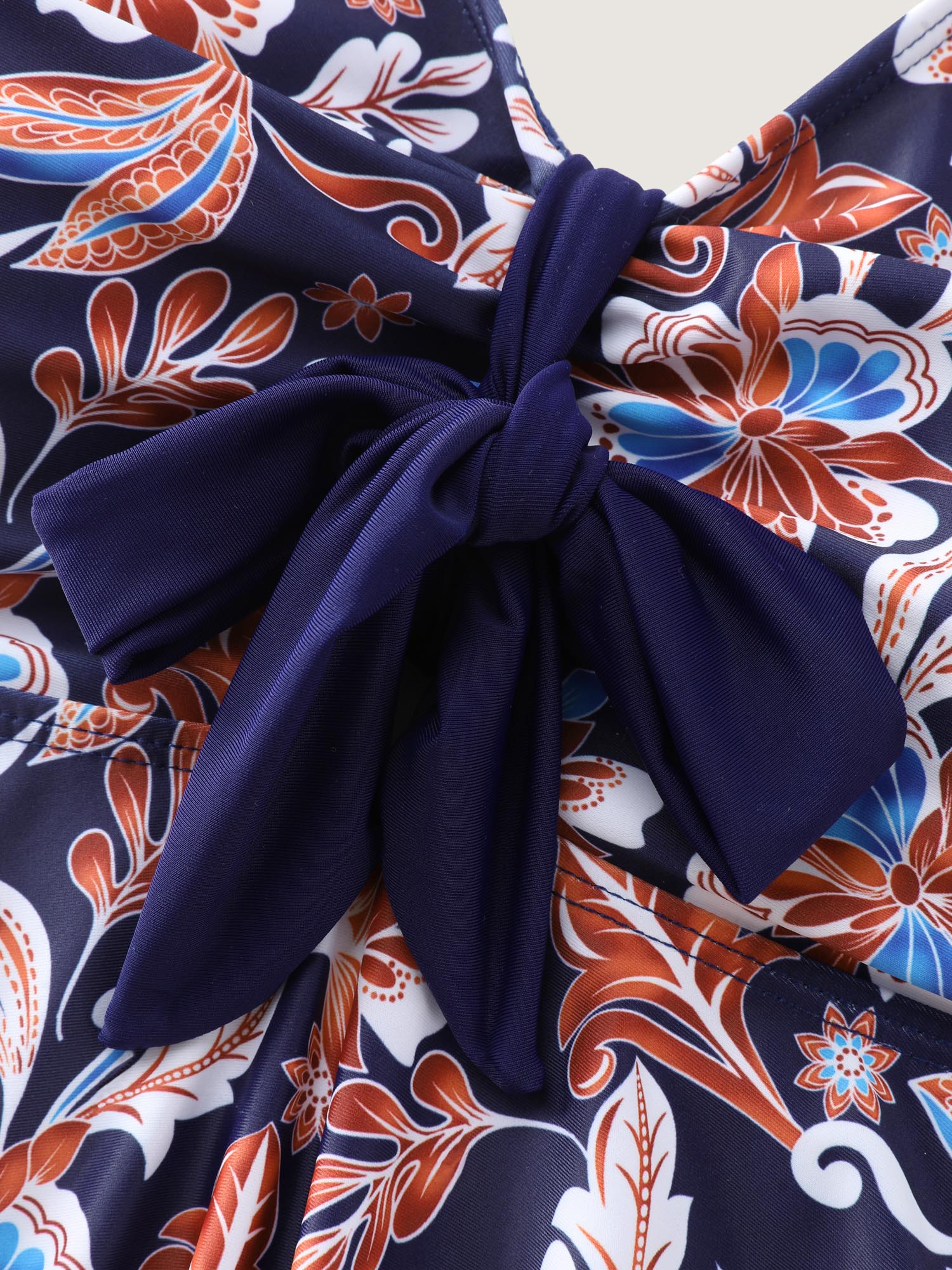 Floral Print Neck-Ribbon Swim Top