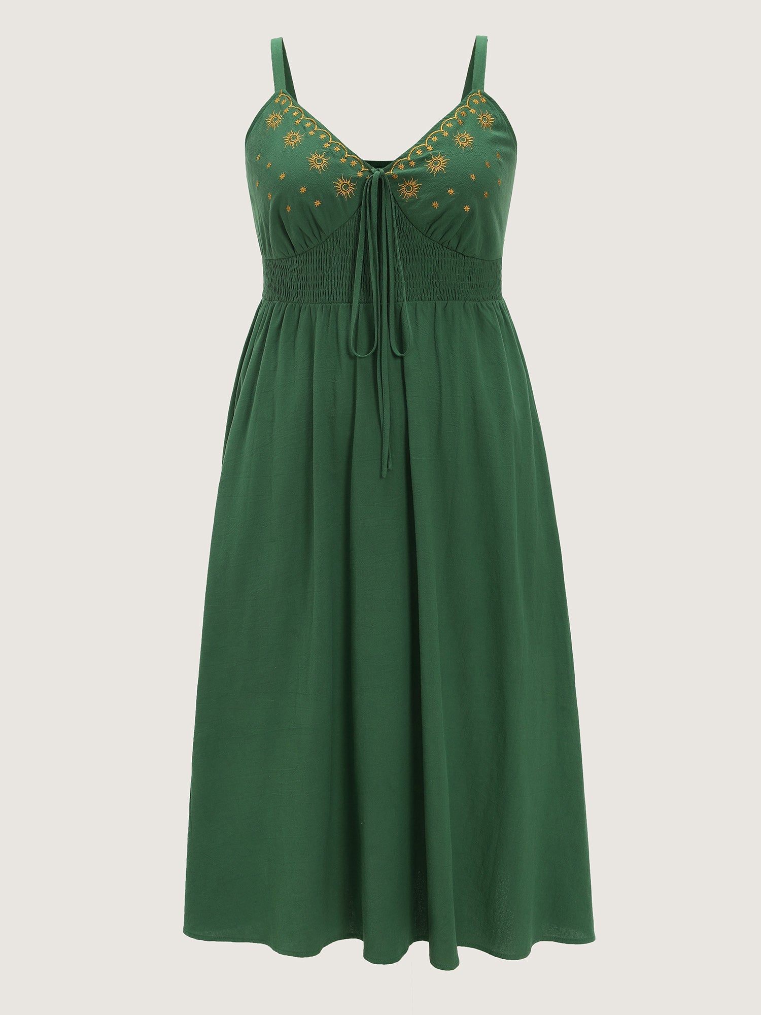 Cotton Embroidered V-Neckline Midi Dress