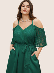 Crochet Lace Mesh Cold Shoulder Dress