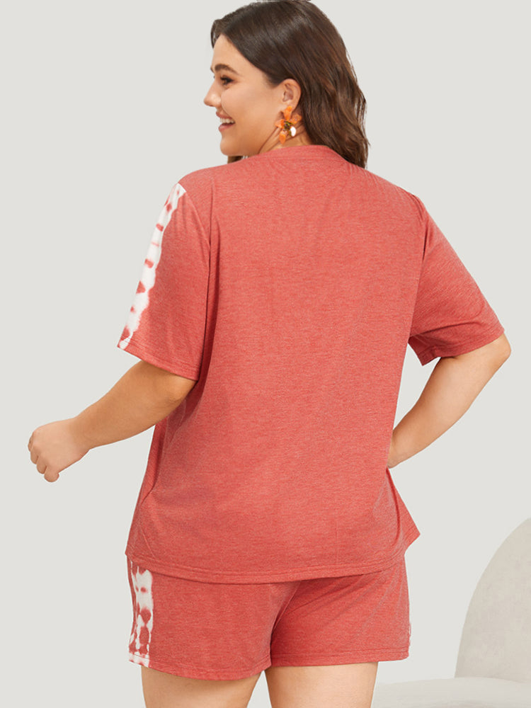 Plain Tie-Dye Round Neck Pajama Top