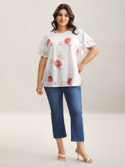 Lace Sleeve Layered Floral T-Shirt