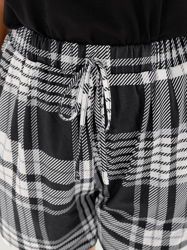 Plaid Print Elastic Waist Pocket Pajama Bottoms