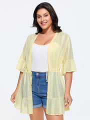 Textured Sheer Front-Tie Kimono