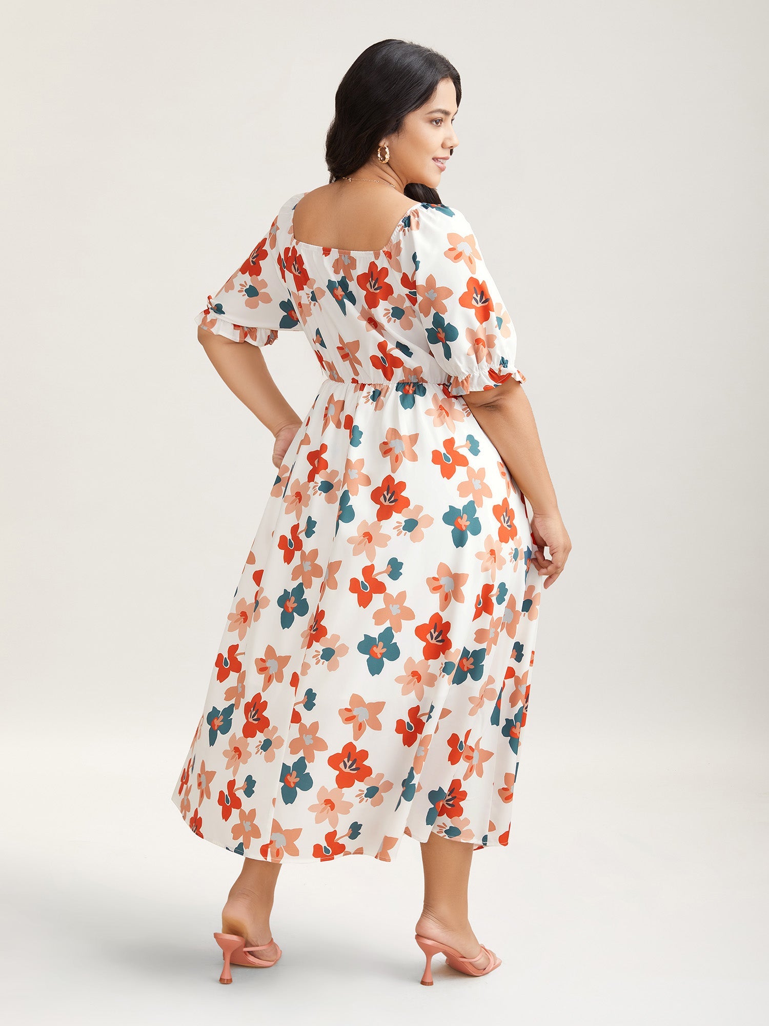 Sweet Floral Front-Twist Lined Midi Dress