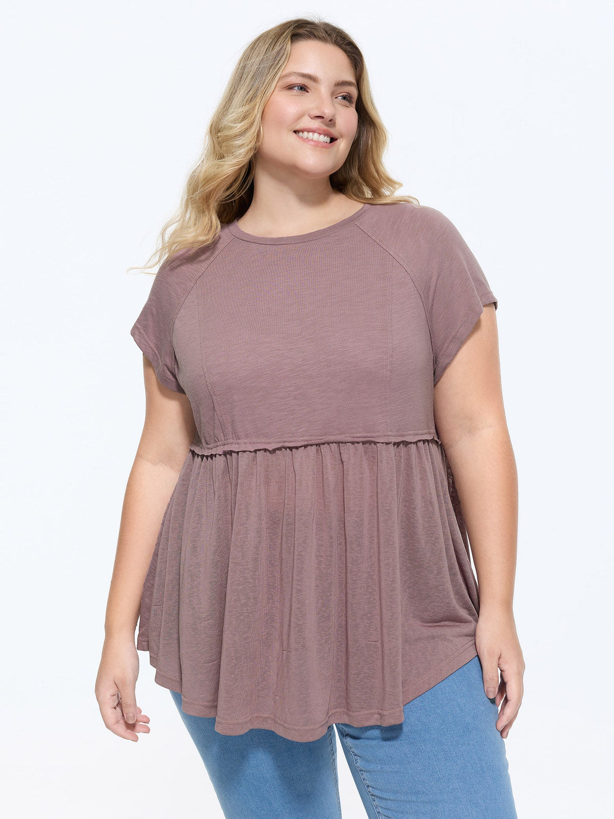 Plain Curvy Hem Babydoll T-Shirt
