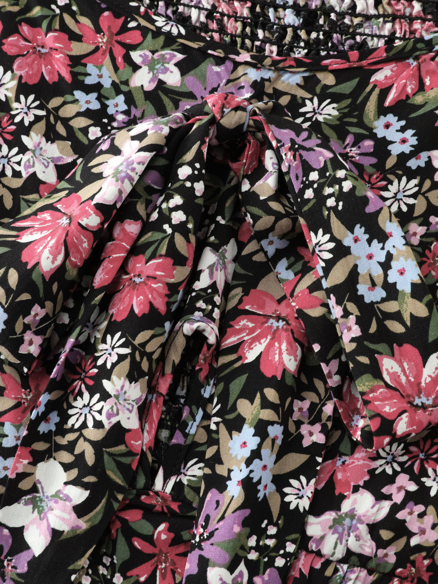 Floral Print Bow Tie Cinched Waist Tank Top