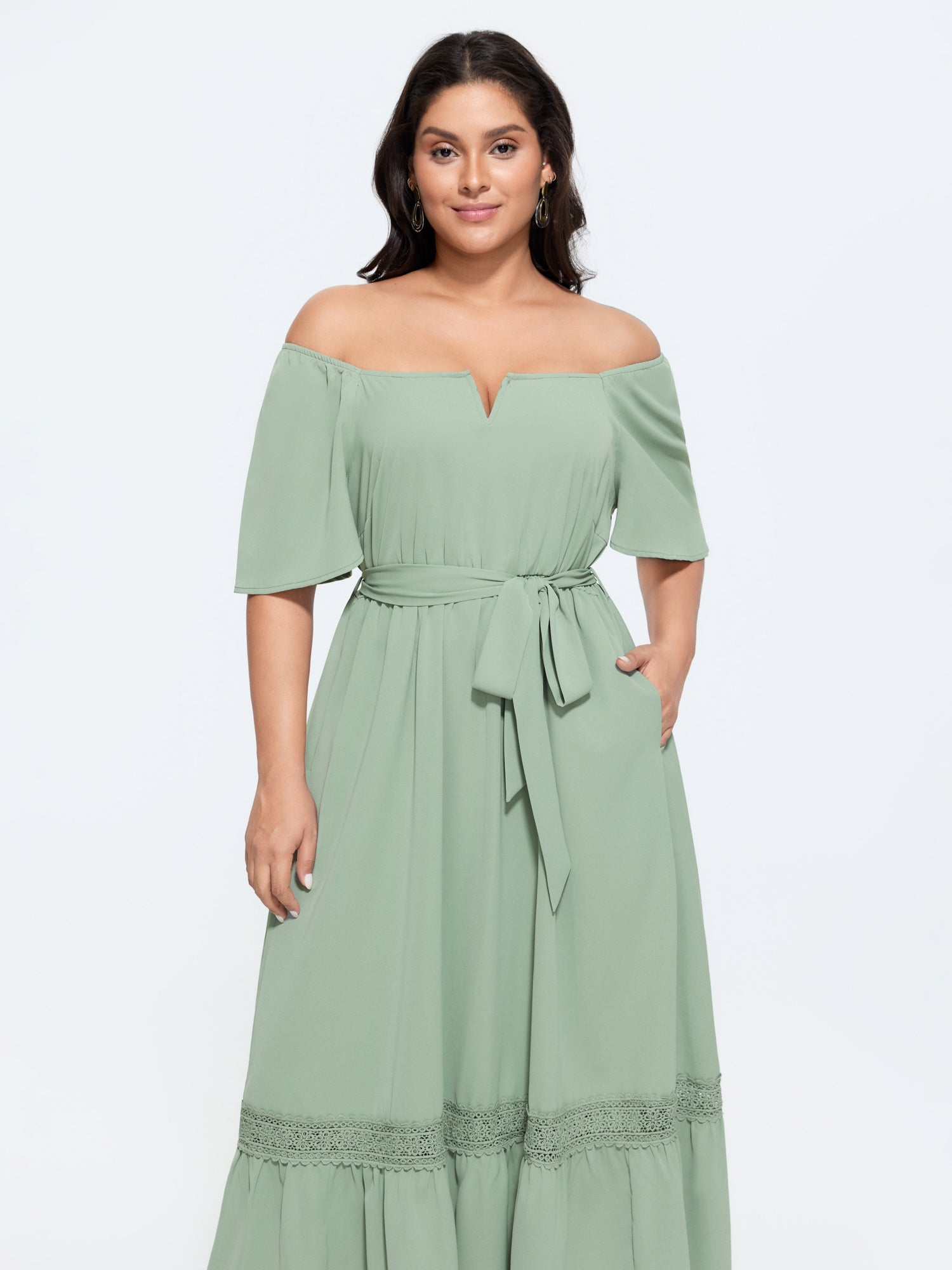 2-Way Wear Neckline Waist-Tie Maxi Dress