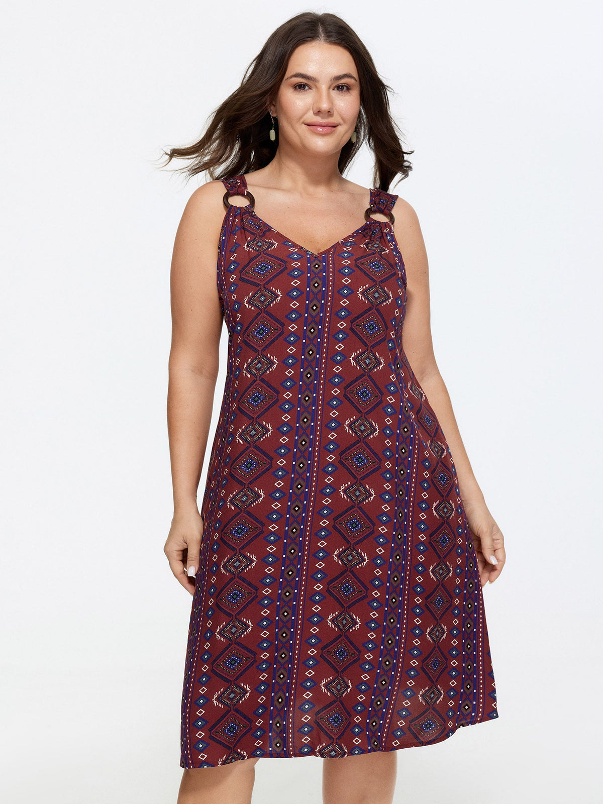 Boho Print O-Ring Detail Strap Sleeveless Mini Dress