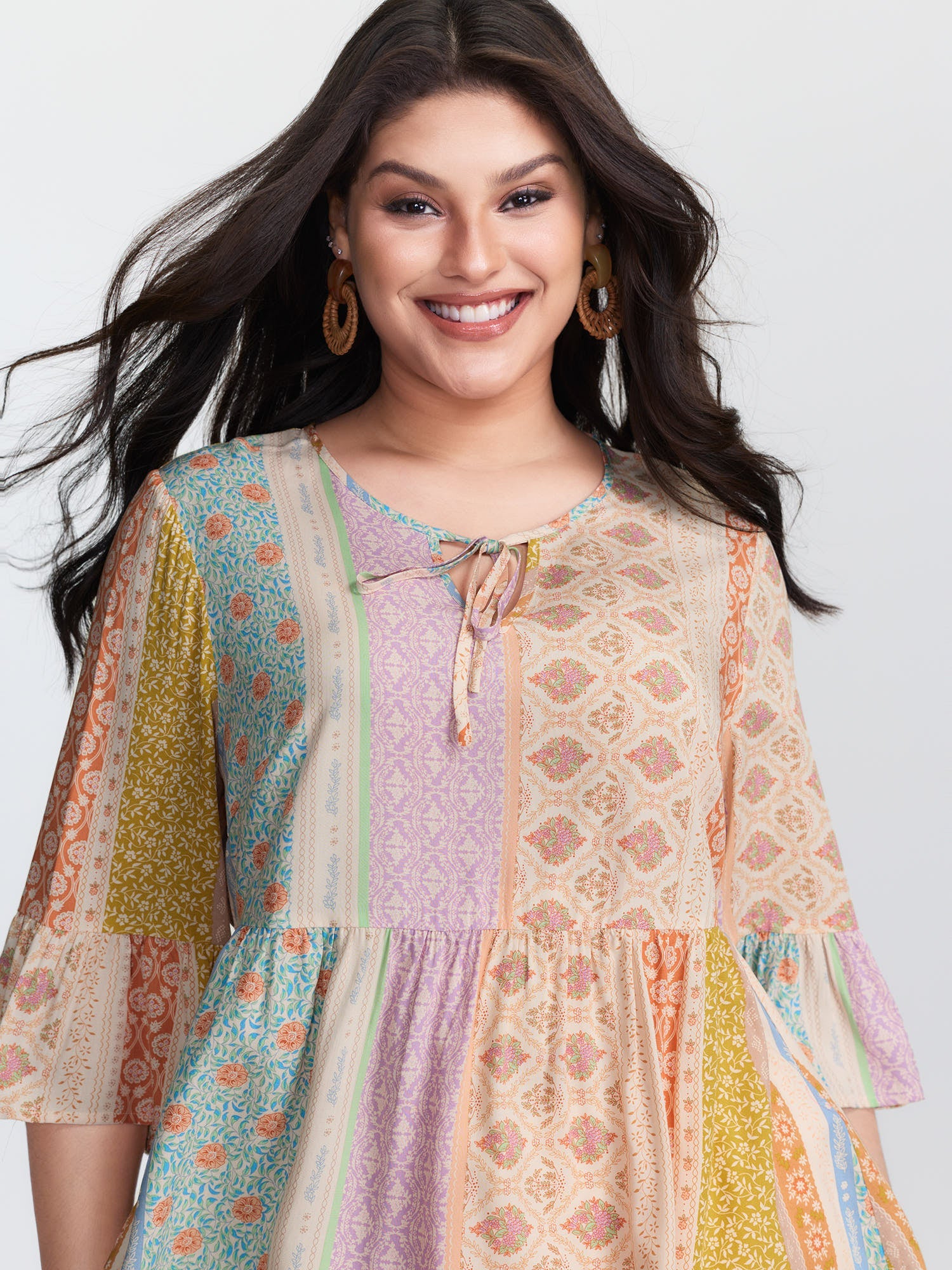 Colorful Printed Stripe Flared Blouse