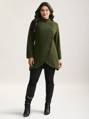 Solid Wrap Button Up Asymmetrical Hem Coat