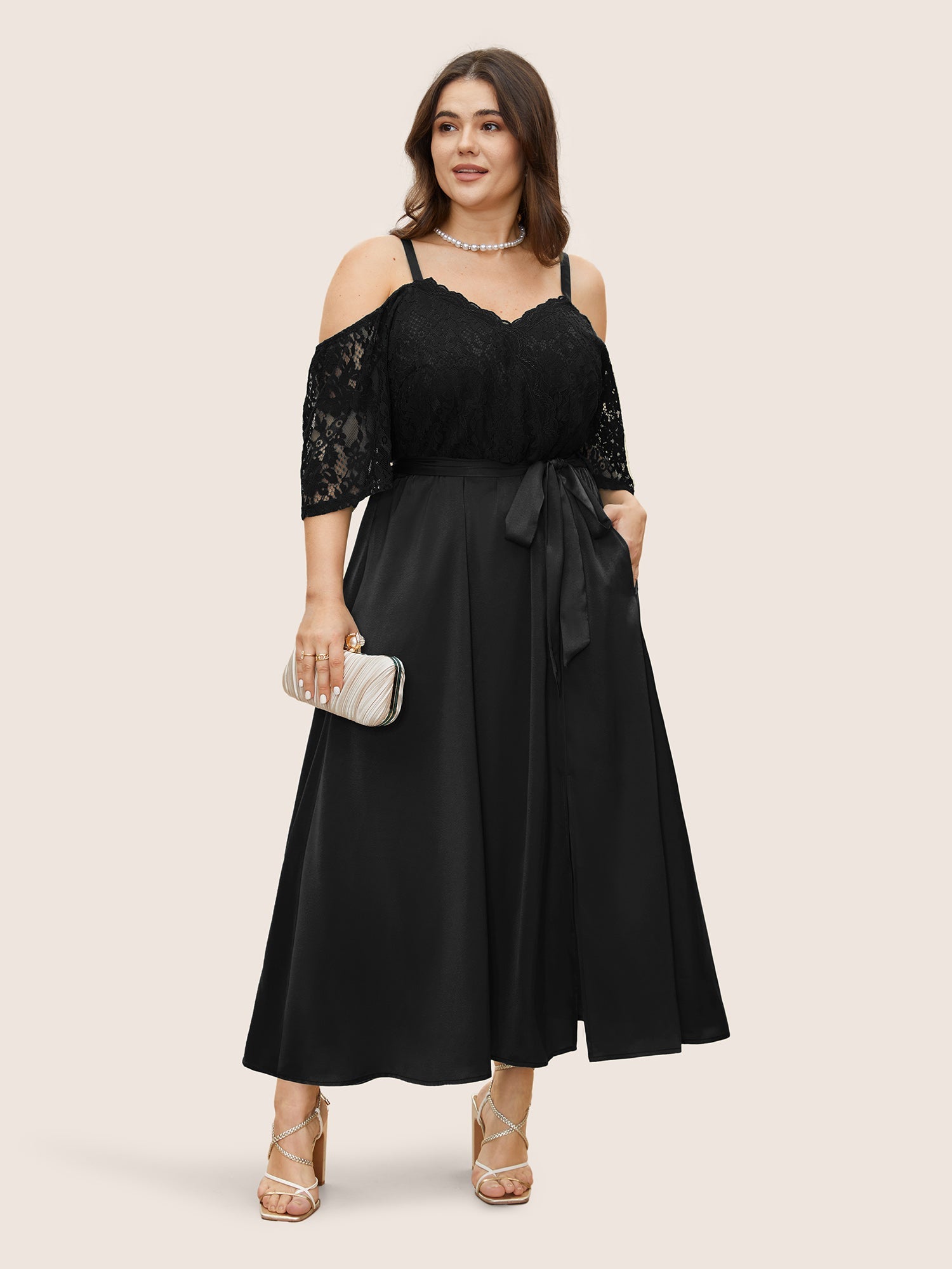 Crochet Lace Mesh Cold Shoulder Dress