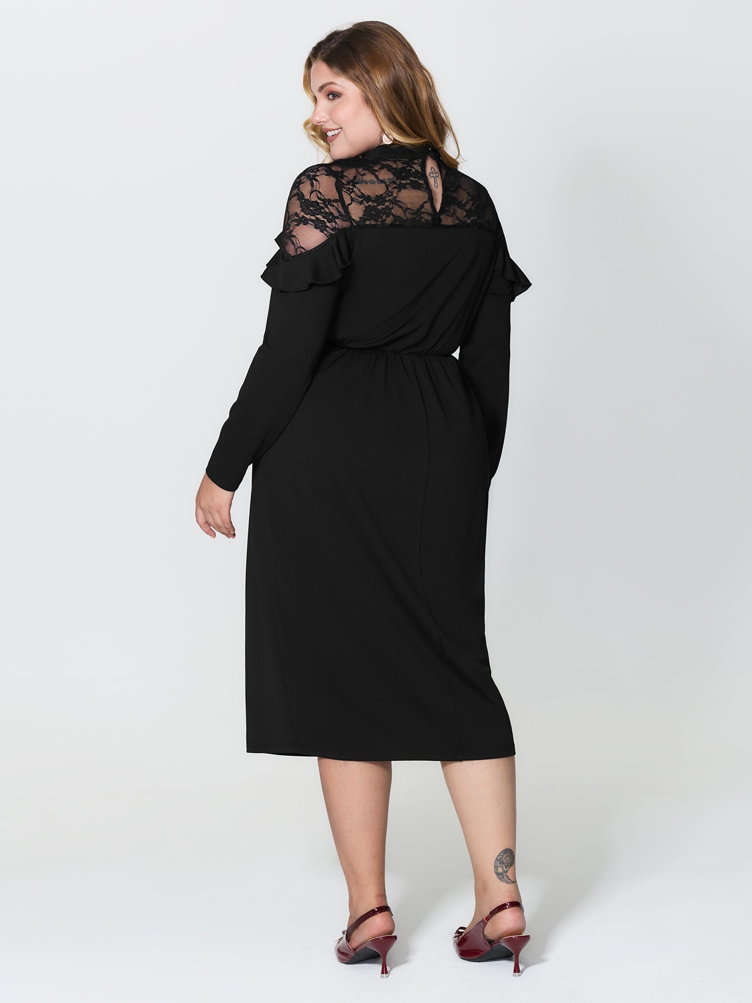 Lace Trim Ruffled Sheer Stretchy Party Dress