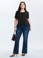 Ruffled Lace Textured Curvy Hem Jersey Top