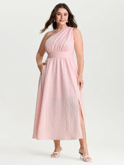 One-Shoulder Pleated Waist Maxi Dress