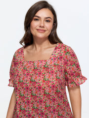 Cotton Square Neck Ruffled Sleeve Blouse