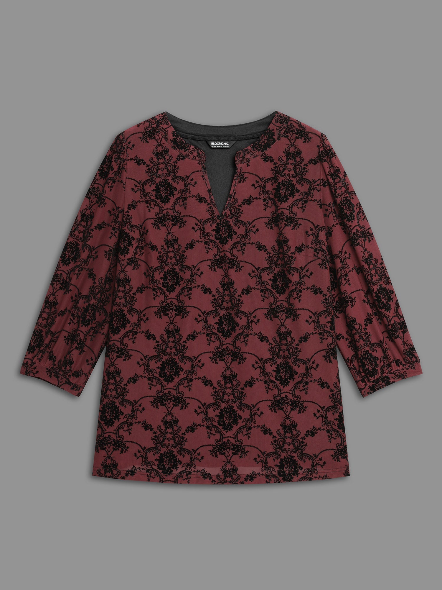 Boho Print Flocking Mesh Blouse