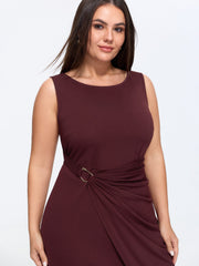 Metallic Buckle Draped Waist Midi Dress