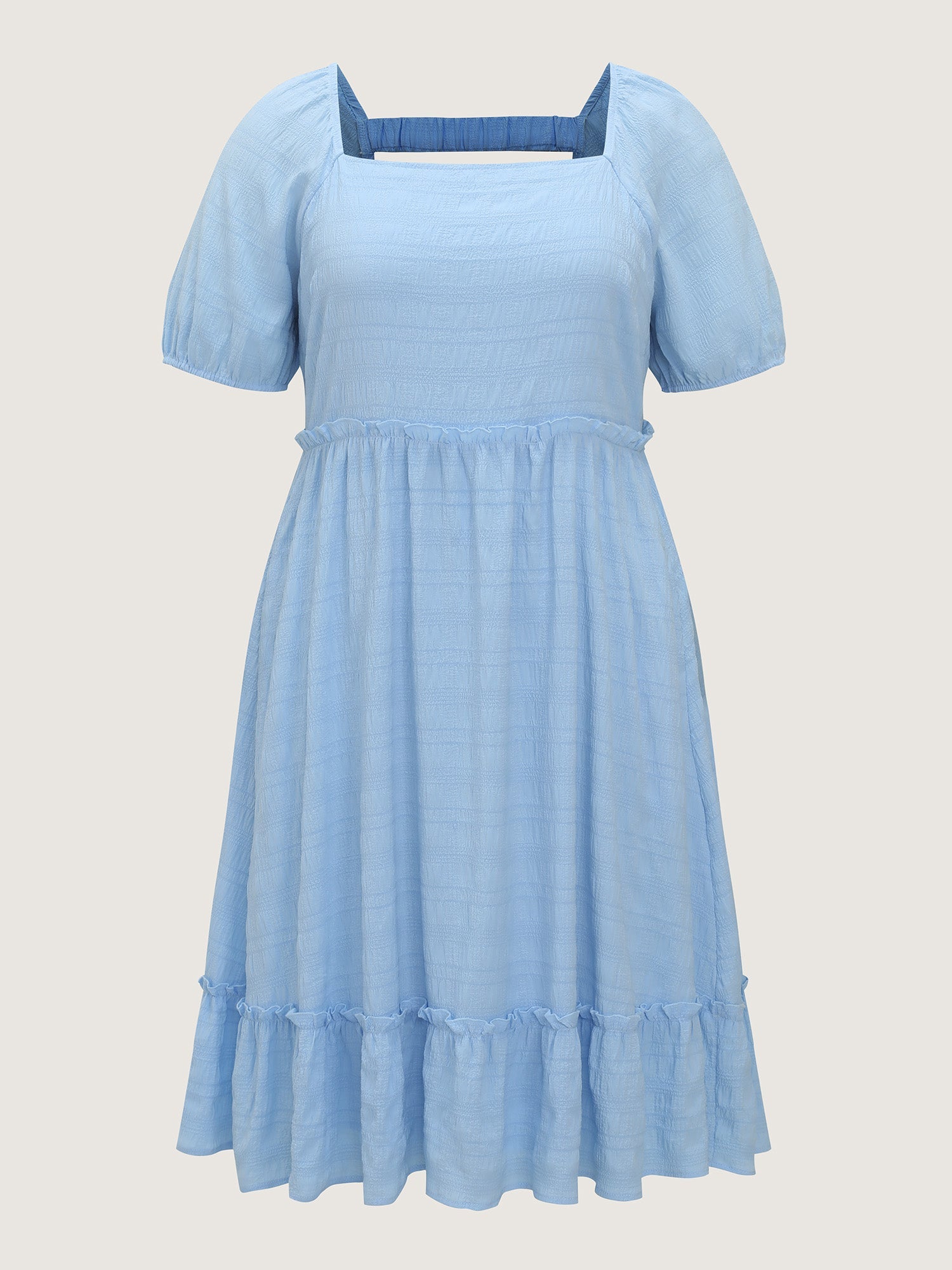 Shirred Open Back Ruffled Hem Midi Dress