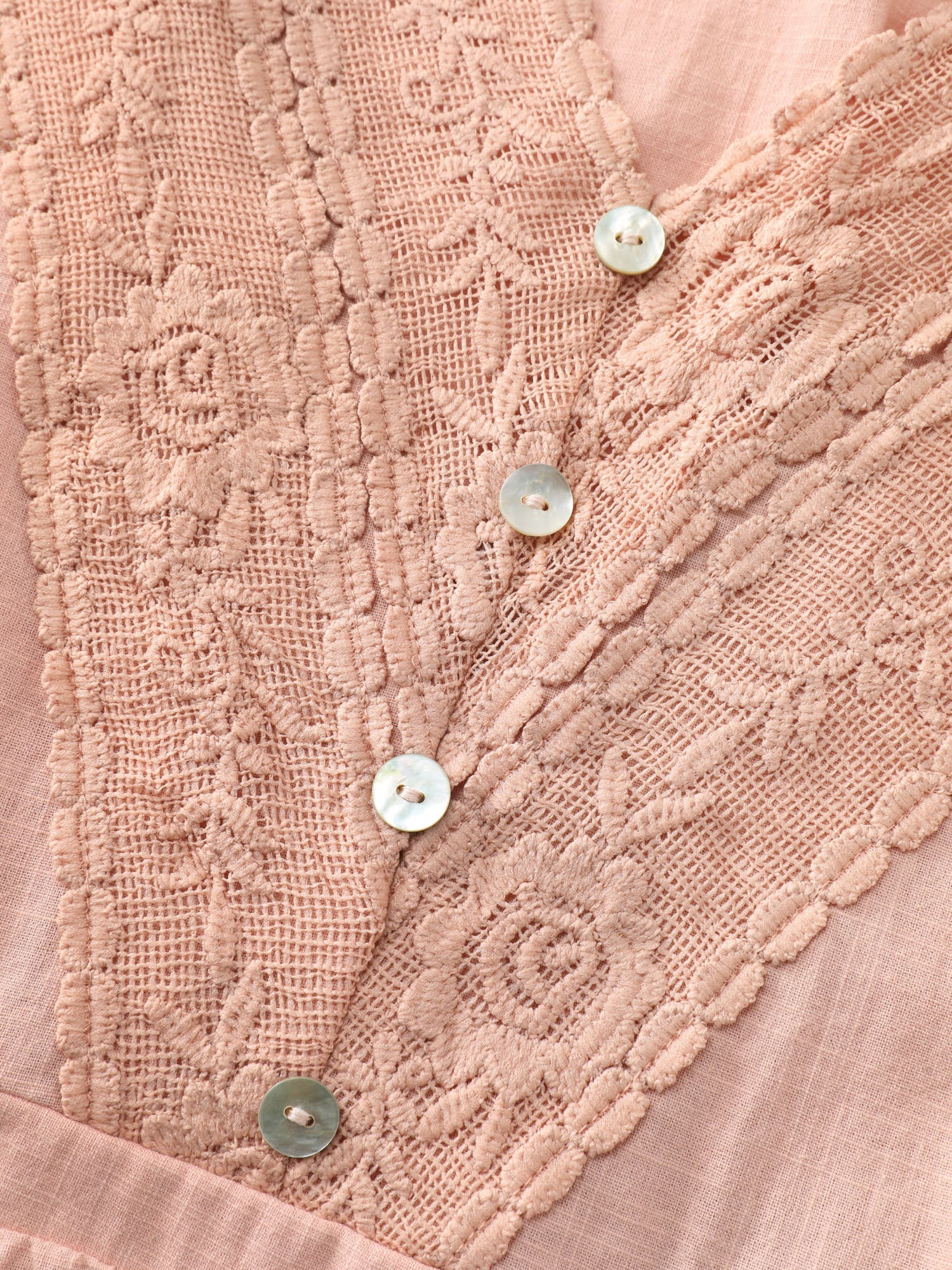 Cotton Lace V-Neckline Cinched-Flared Blouse