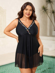 Floral Embroidered Sheer Surplice Swim Dress