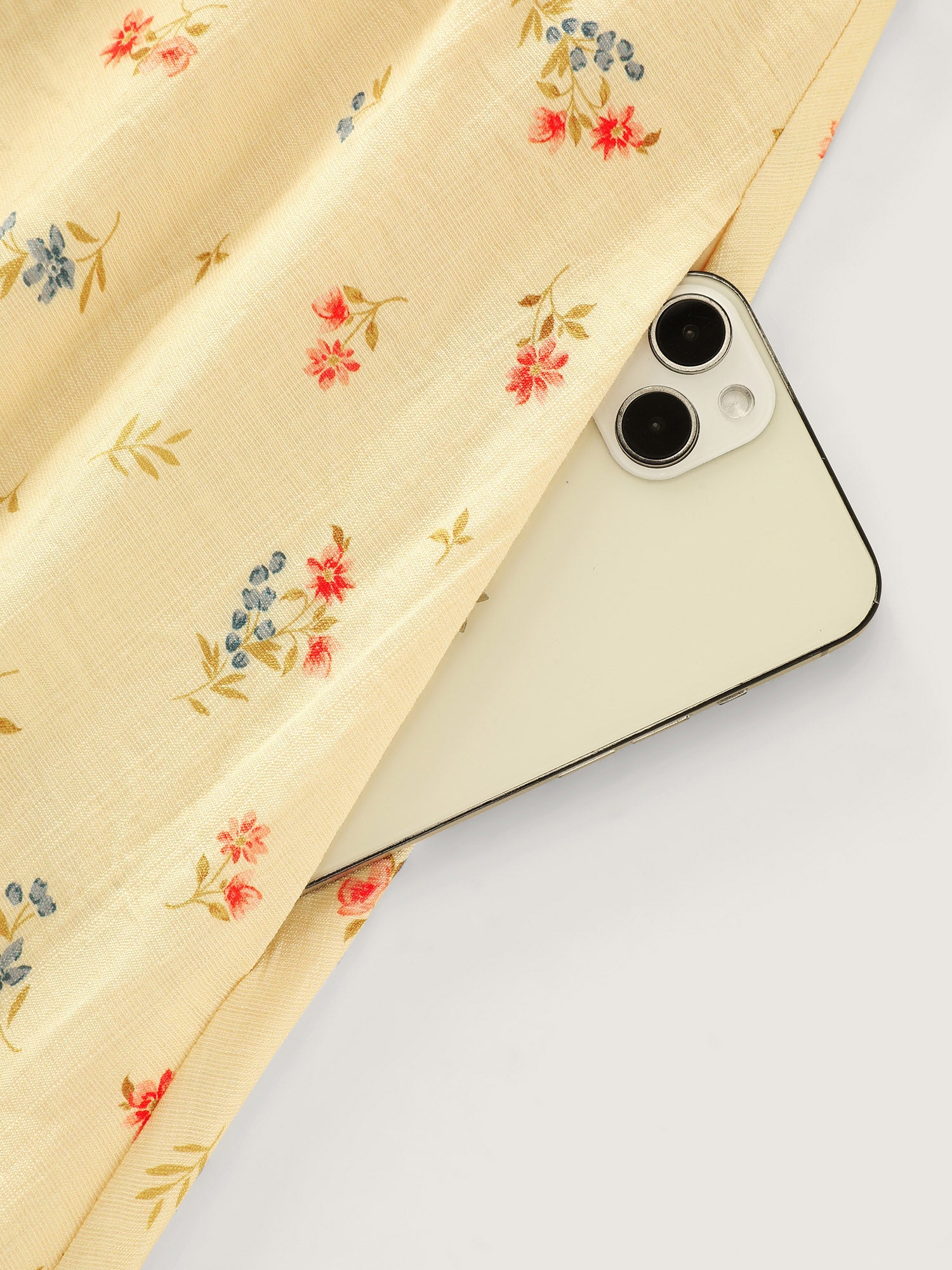 Micro Floral Print Shirred Midi Dress