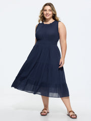 Cotton Sleeveless Waist-Defining Midi Dress