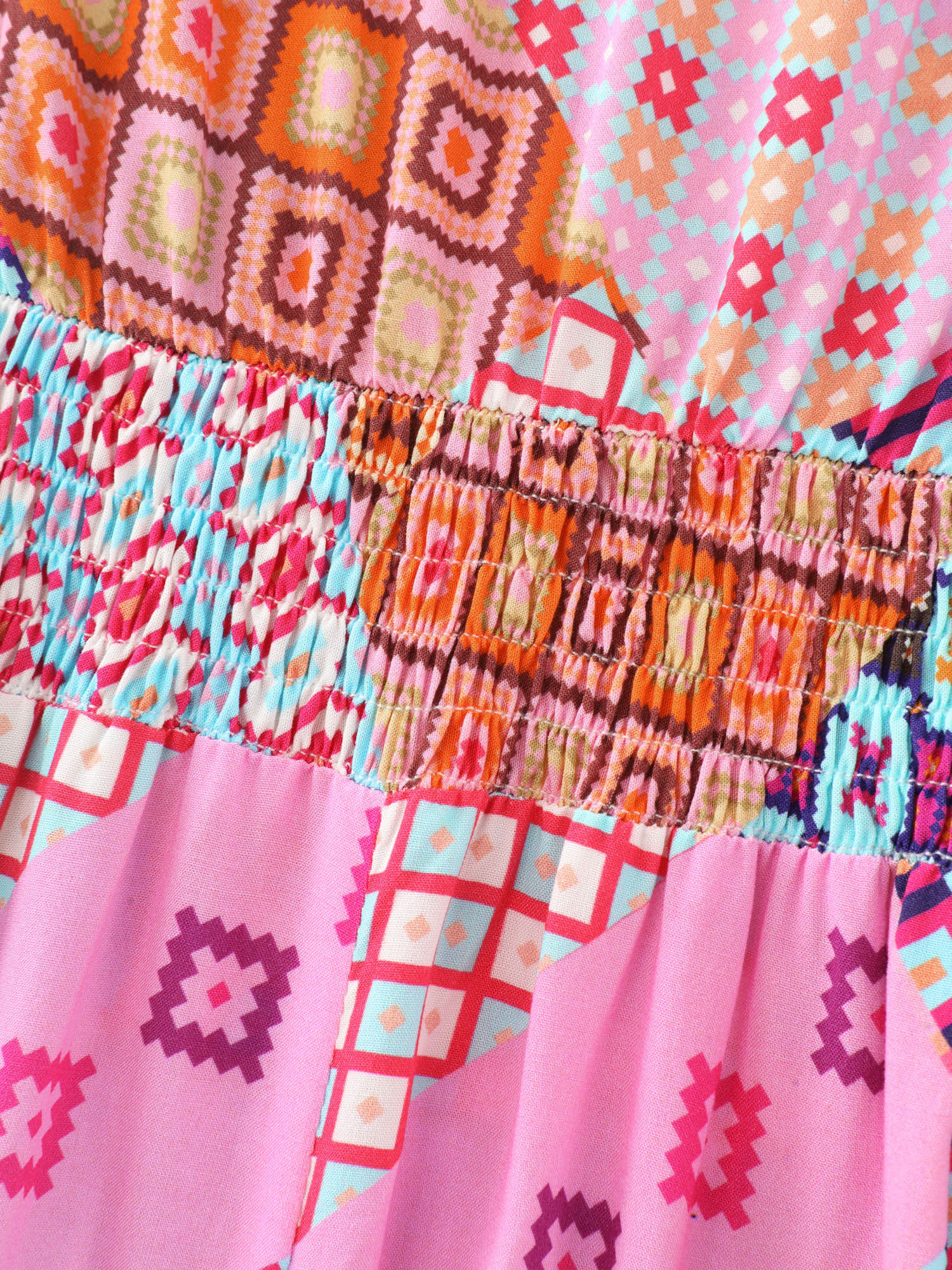 Summer Collage Print Cami Shirred Maxi Dress