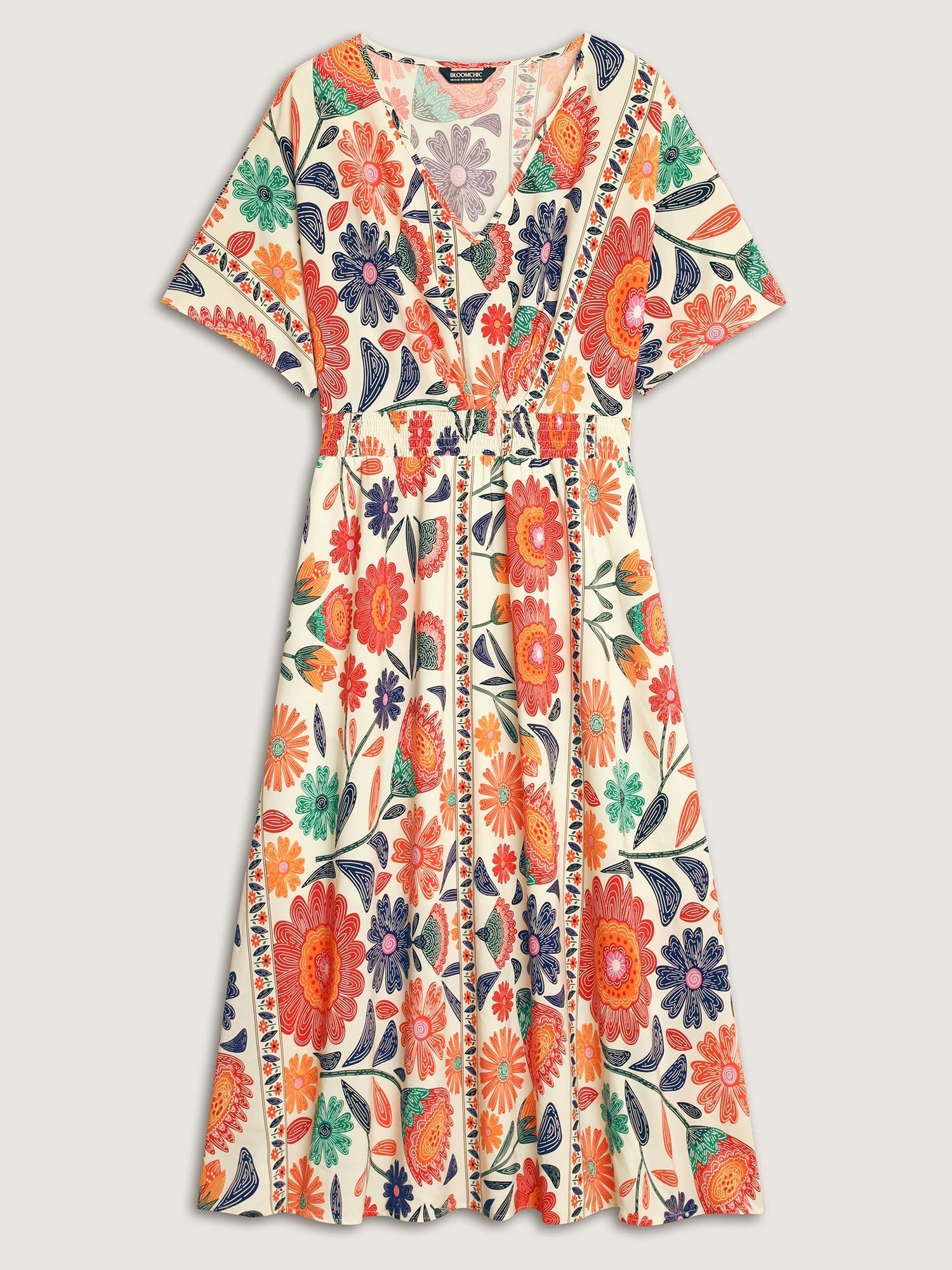 Floral Print Gathered Waist Pleated Maxi Dress
