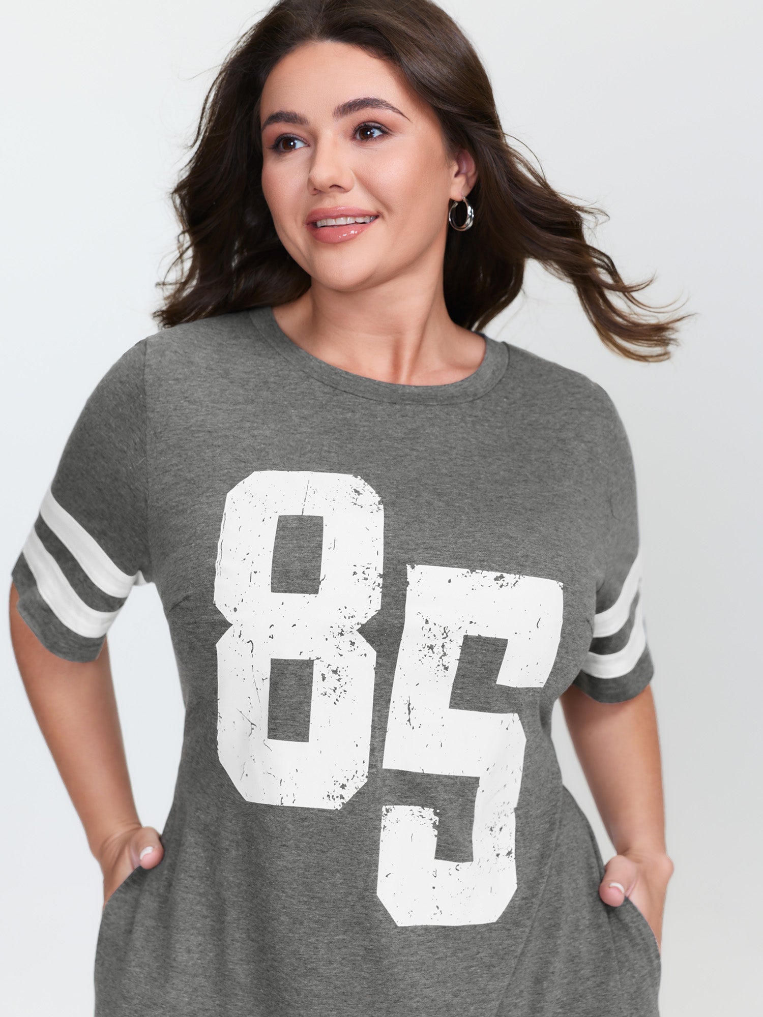 Supersoft Sporty Print Striped Sleeve Midi Dress