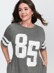 Supersoft Sporty Print Striped Sleeve Midi Dress