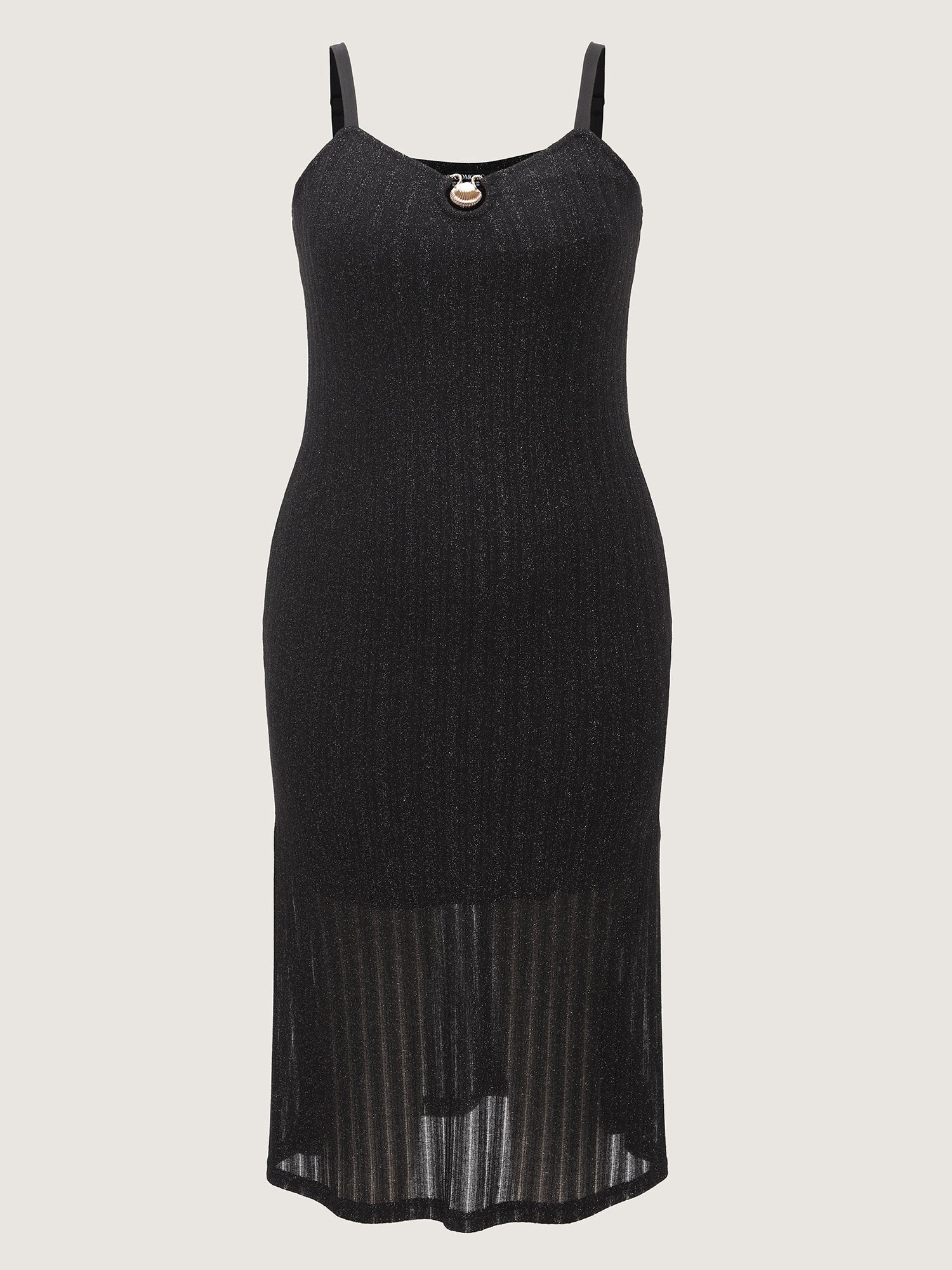 Shimmer Ribbed Gold Charm Detail Midi Dress