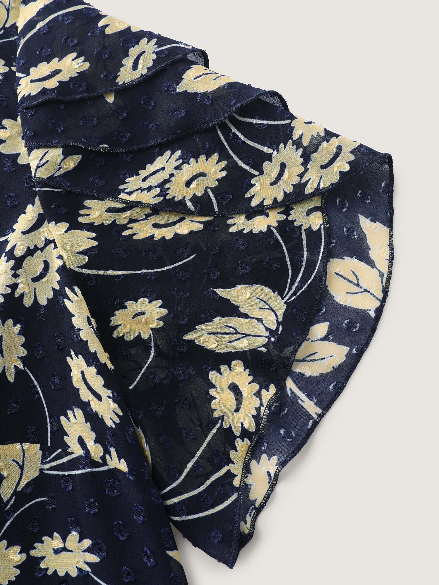 Chiffon Textured Floral Print Puff Sleeve Blouse