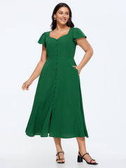 Sweetheart Neckline Button Detail Maxi Dress