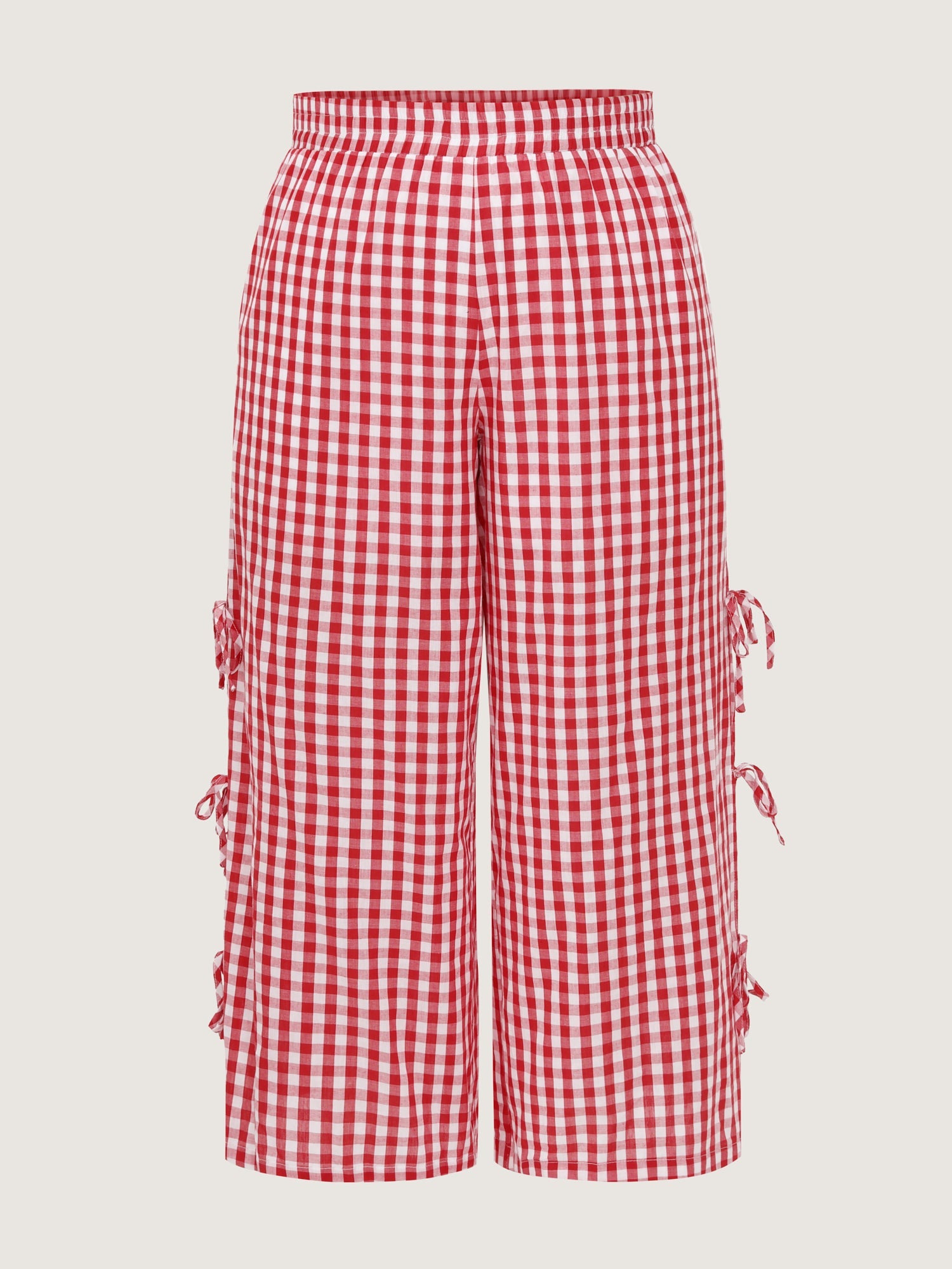 Cotton Gingham Print Side-Tie Pants