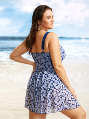 Floral U Neck See Through Patchwork Swim Dress