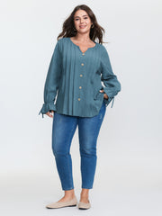 Pure Cotton Toothpick Pleat Tie Blouse